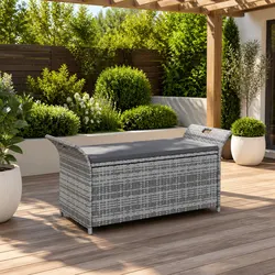 Functional Grey Rattan Storage Bench for Gardens