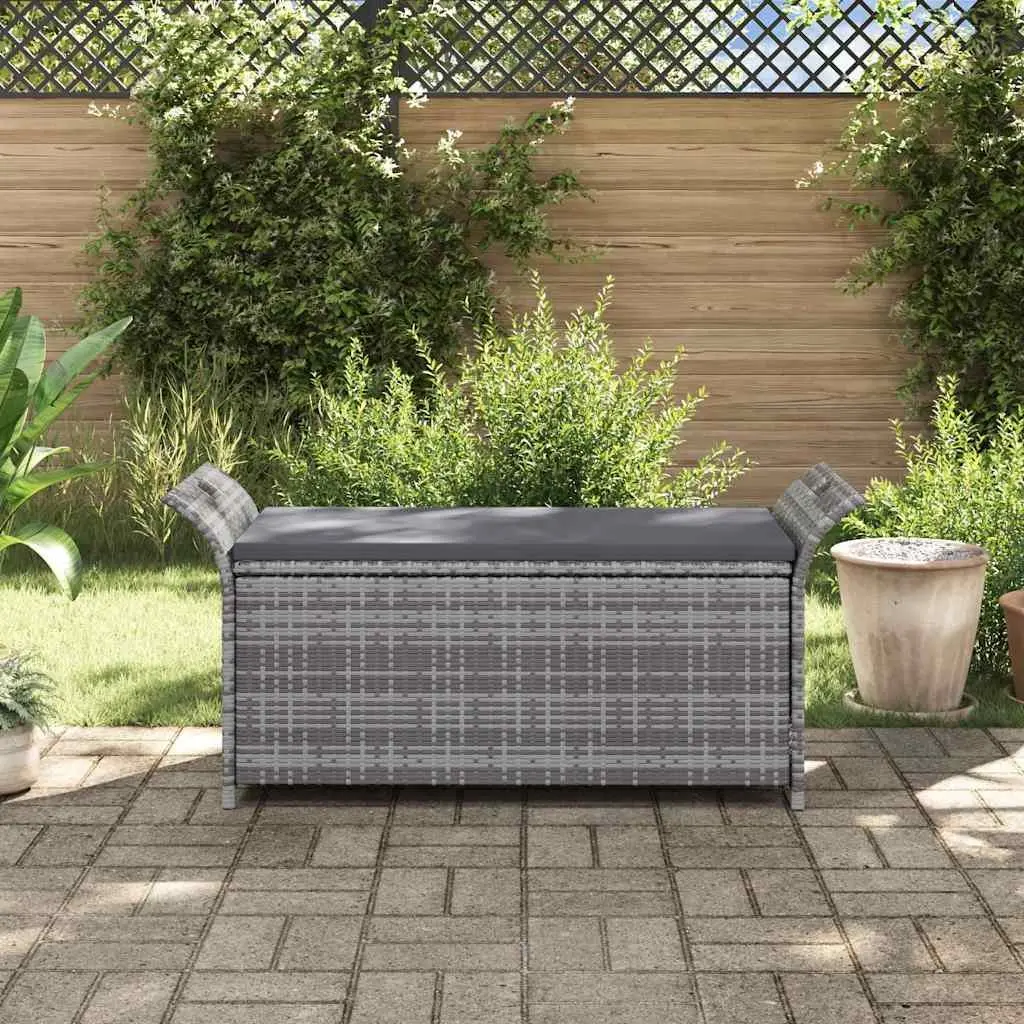 Outdoor Storage Bench PE Rattan 138cm Grey with Cushion