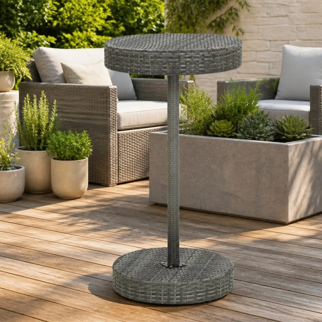 Outdoor Garden Table Round Poly Rattan 60.5 x 106 cm Grey Steel Frame