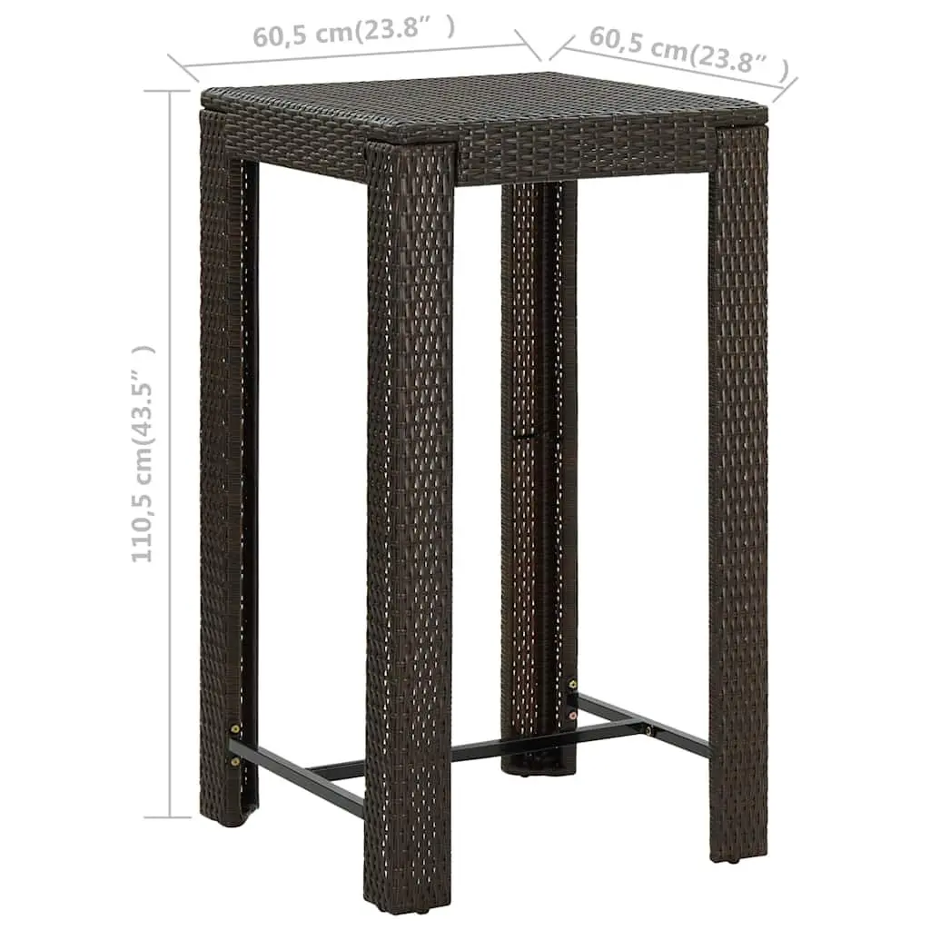 Bar Table PE Rattan Brown Outdoor Steel Frame 60.5cm