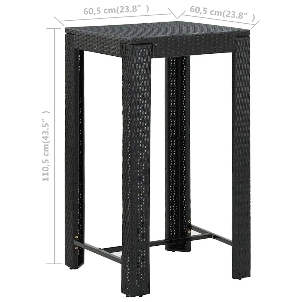 Bar Table Powder-coated Steel PE Rattan 60.5x60.5x110.5cm Black Outdoor Garden Patio Furniture