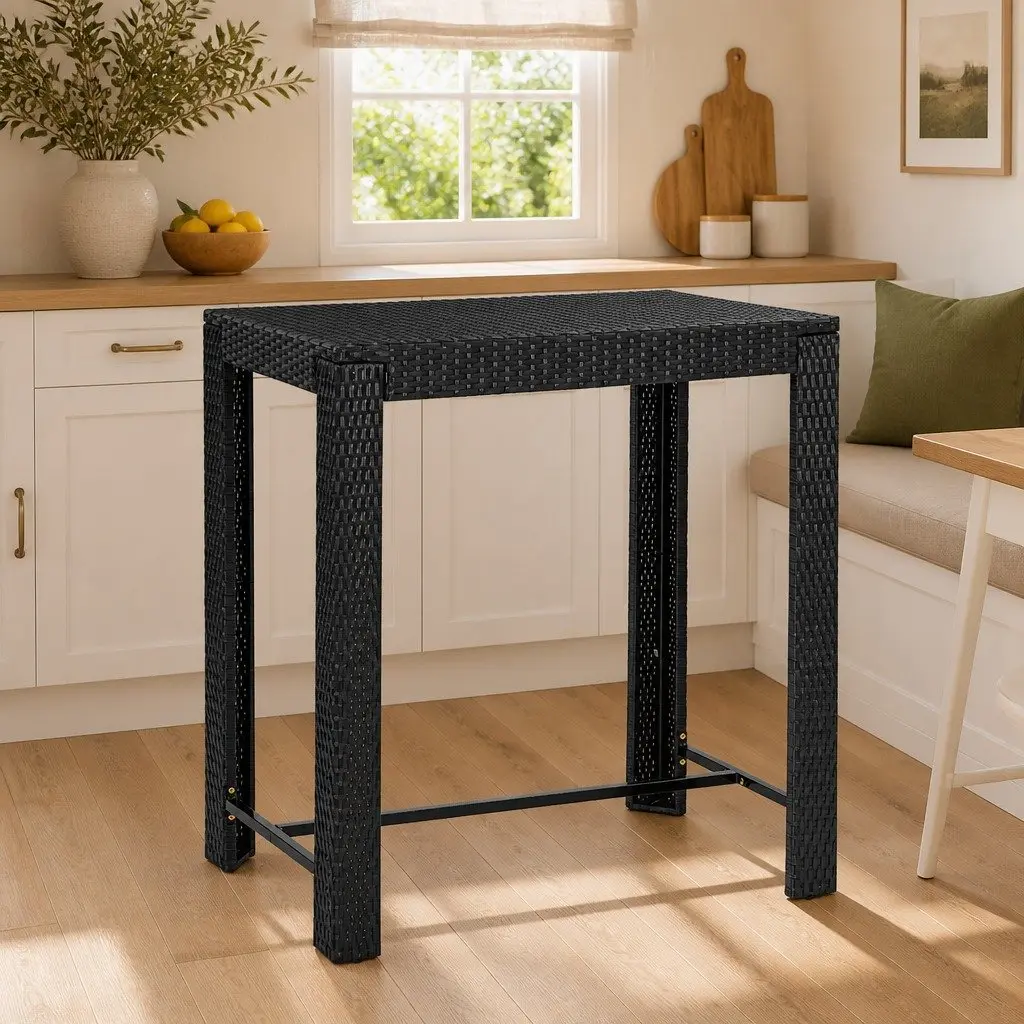 Bar Table PE Rattan Steel Frame 100 x 60.5 x 110.5 cm Black Outdoor Garden Patio Furniture