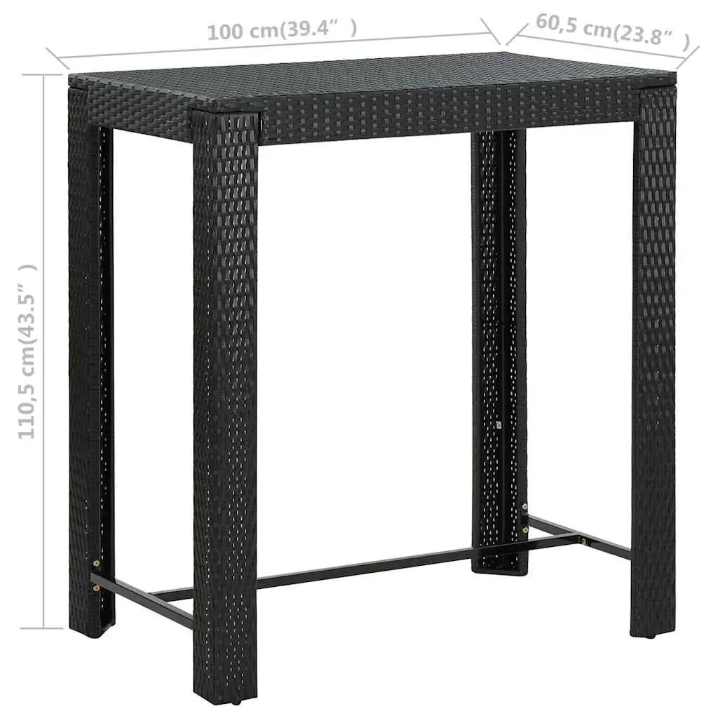Bar Table PE Rattan Steel Frame 100 x 60.5 x 110.5 cm Black Outdoor Garden Patio Furniture