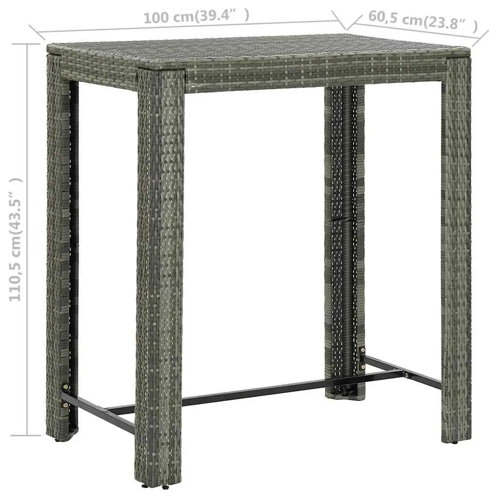 Outdoor Bar Table Grey Poly Rattan Garden Patio High Top Counter Height