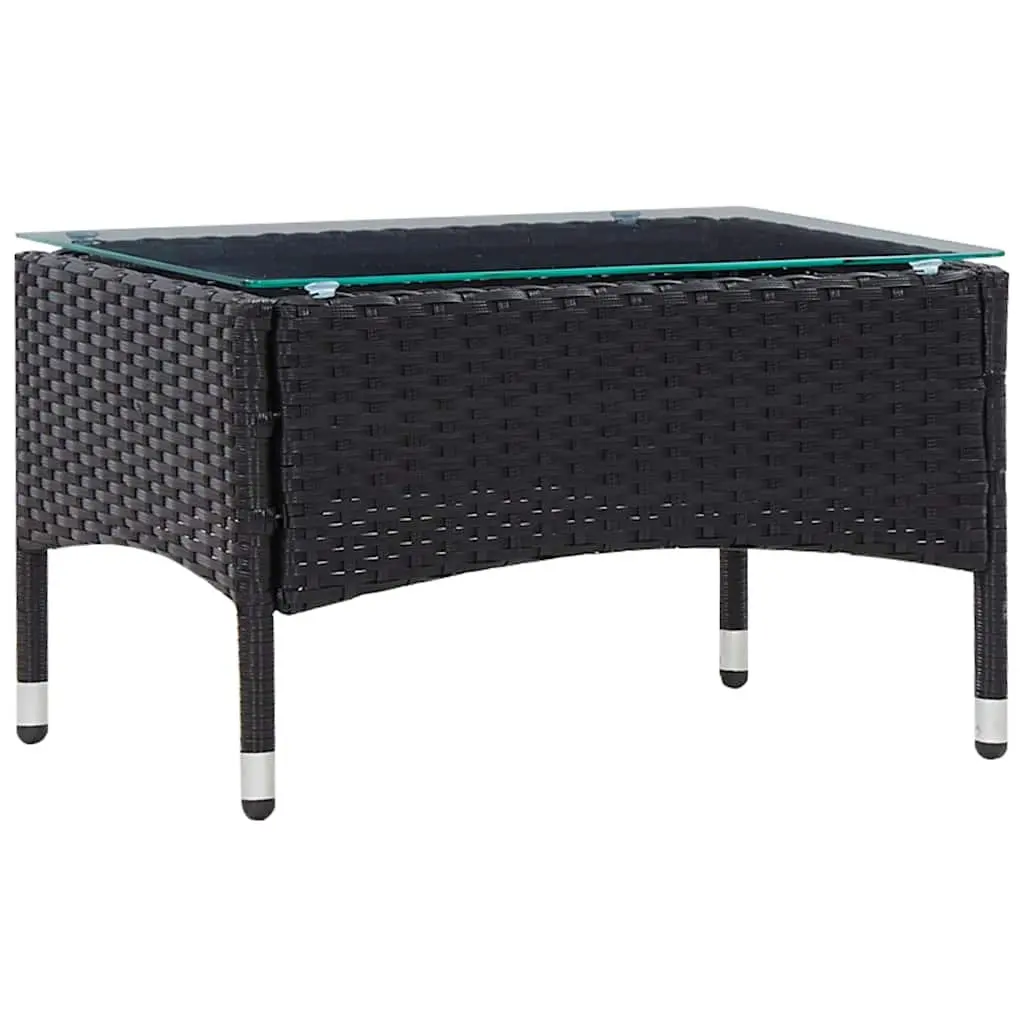 4 Piece Garden Lounge Set PE Rattan Sofa Table Cushions Black