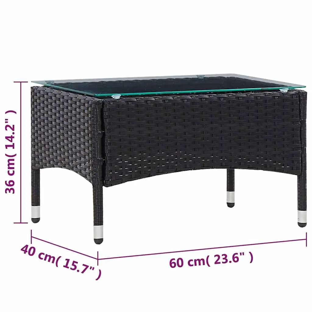 4 Piece Garden Lounge Set PE Rattan Sofa Table Cushions Black