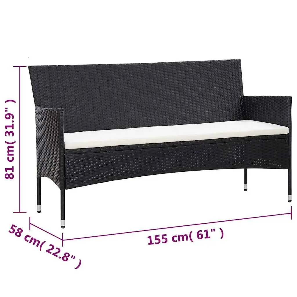 4 Piece Garden Lounge Set PE Rattan Sofa Table Cushions Black