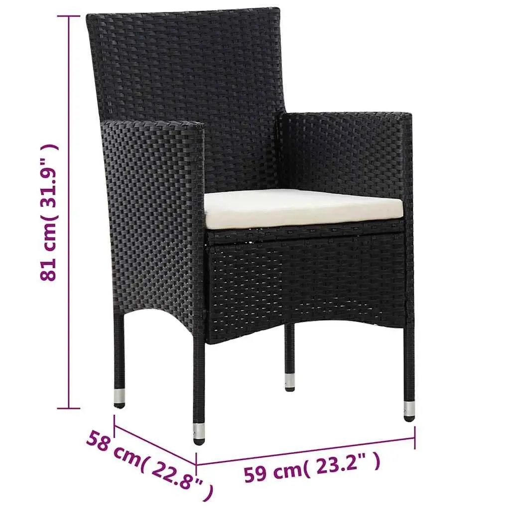 4 Piece Garden Lounge Set PE Rattan Sofa Table Cushions Black