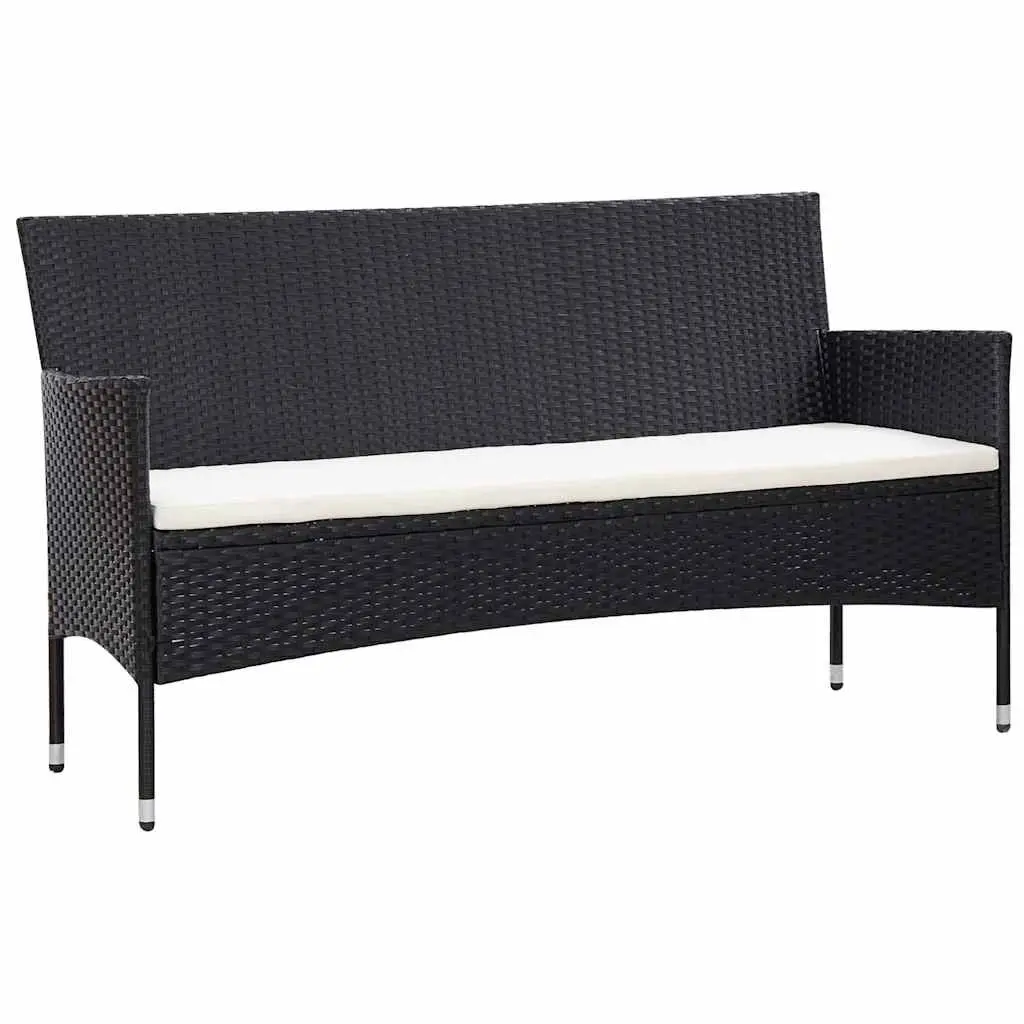 4 Piece Garden Lounge Set PE Rattan Sofa Table Cushions Black