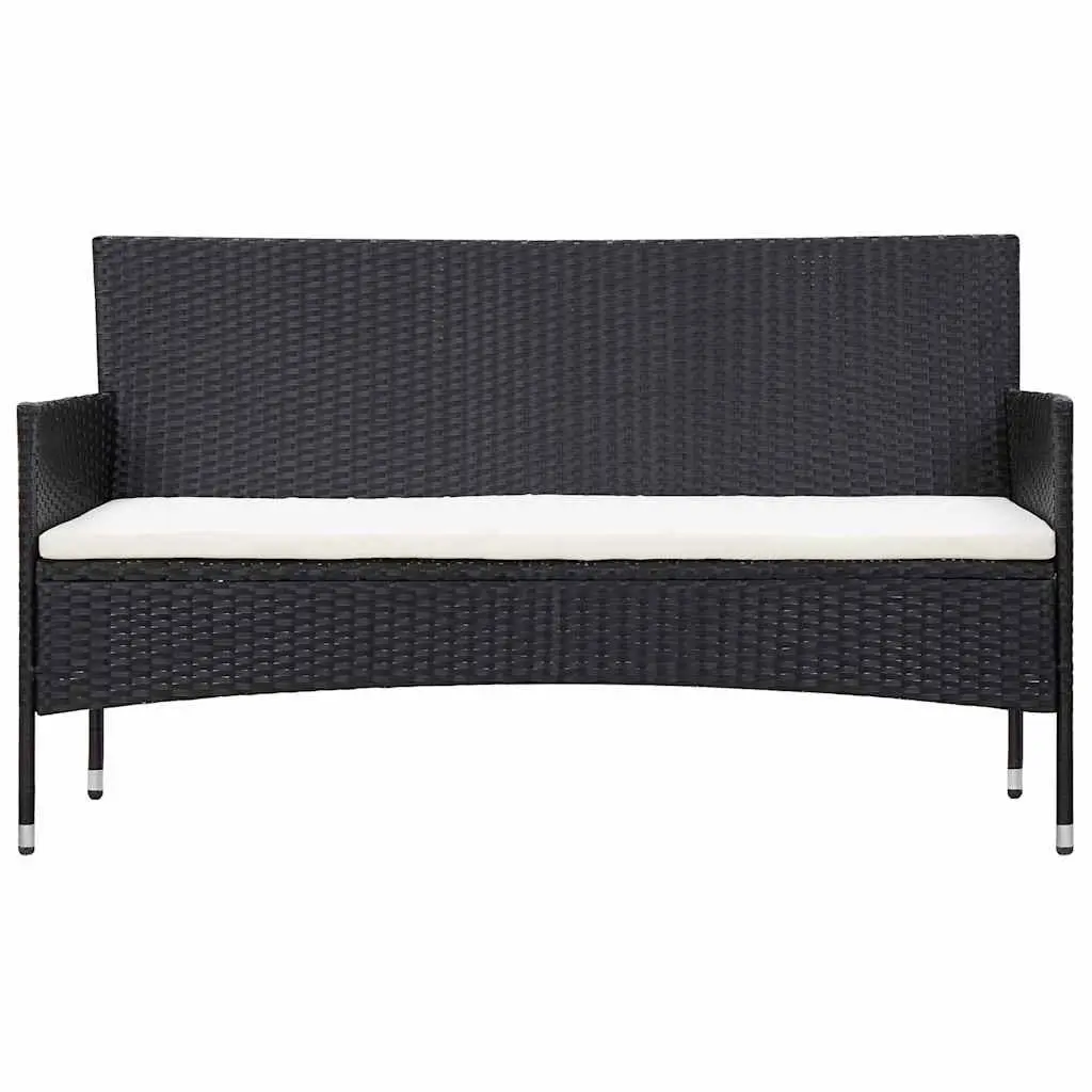 4 Piece Garden Lounge Set PE Rattan Sofa Table Cushions Black