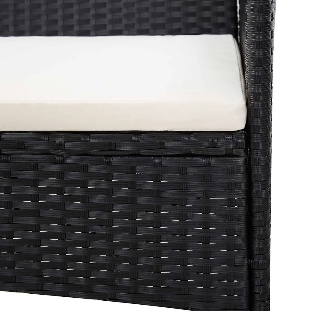 4 Piece Garden Lounge Set PE Rattan Sofa Table Cushions Black