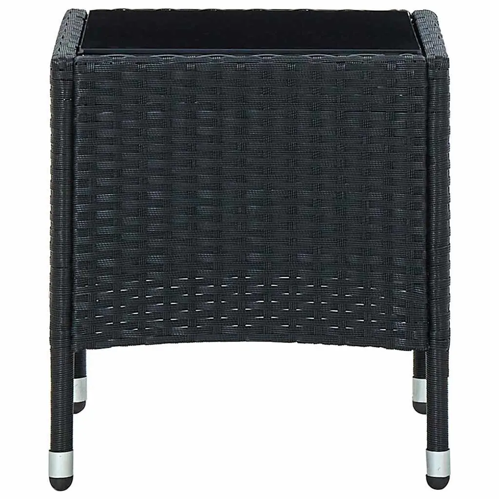 Garden Table Rattan Style Black 40x40x45cm Steel Frame Glass Top Outdoor Use