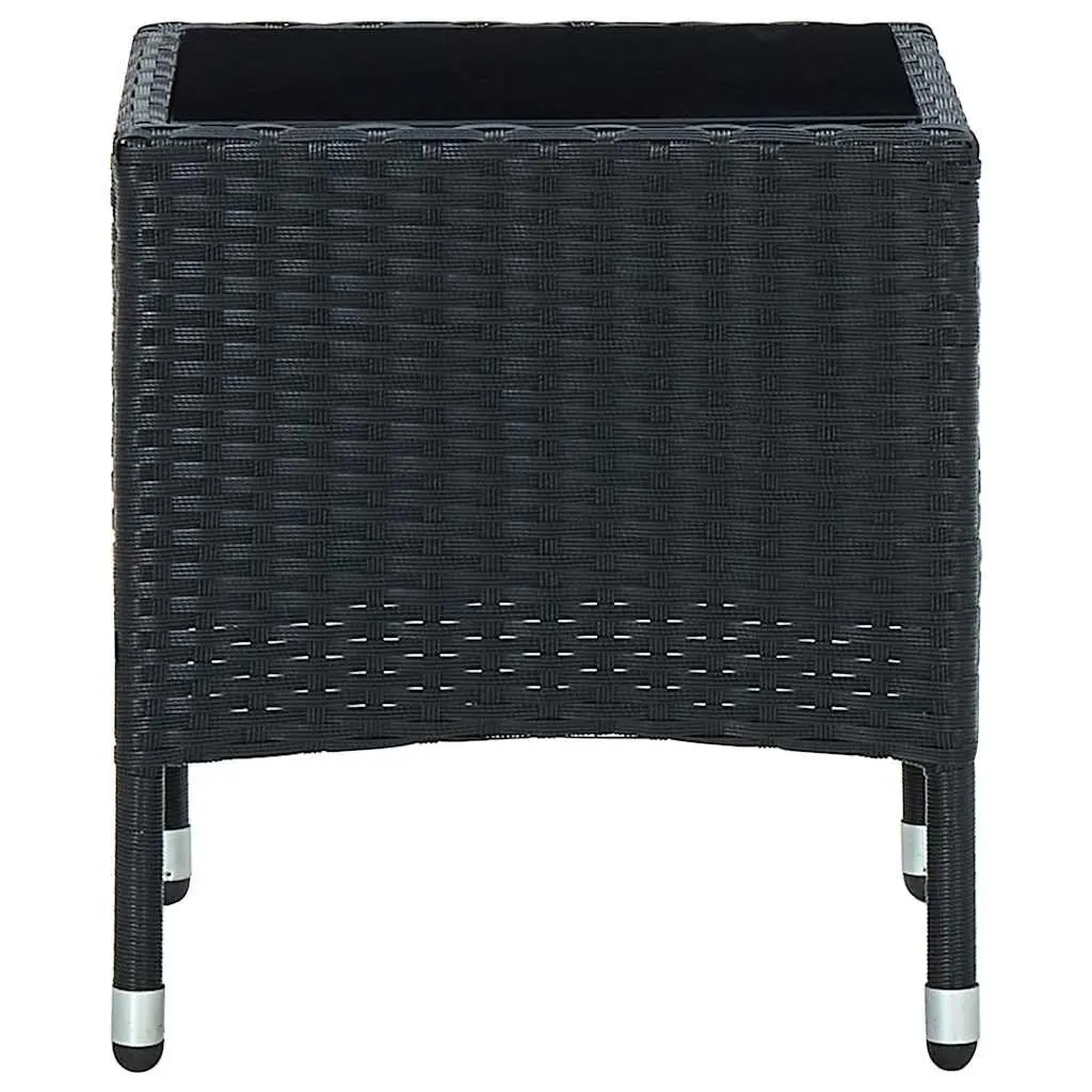 Garden Table Rattan Style Black 40x40x45cm Steel Frame Glass Top Outdoor Use
