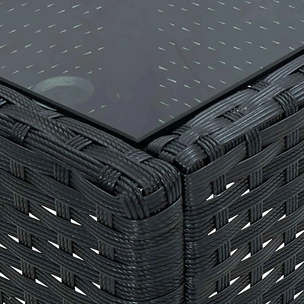Garden Table Rattan Style Black 40x40x45cm Steel Frame Glass Top Outdoor Use