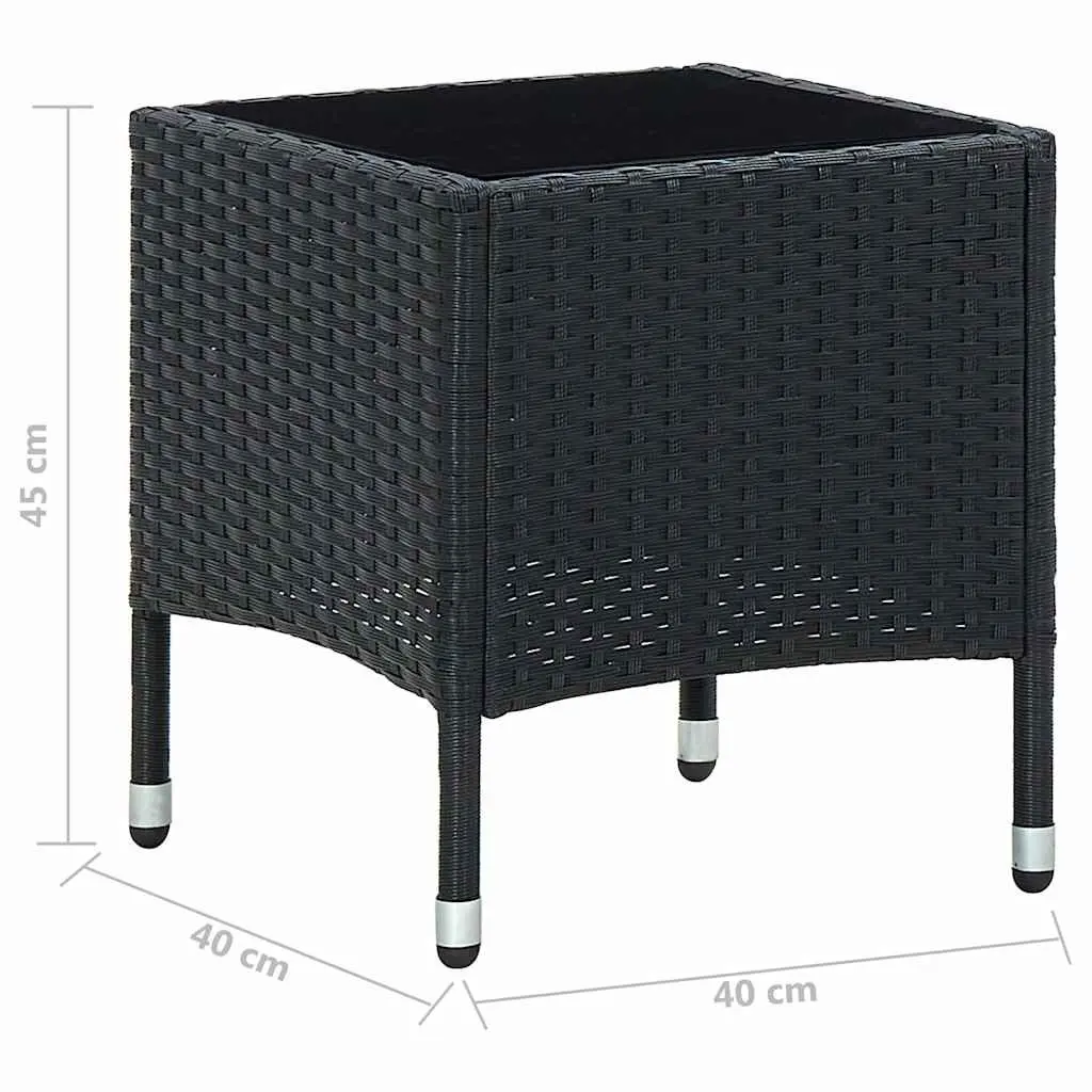 Garden Table Rattan Style Black 40x40x45cm Steel Frame Glass Top Outdoor Use