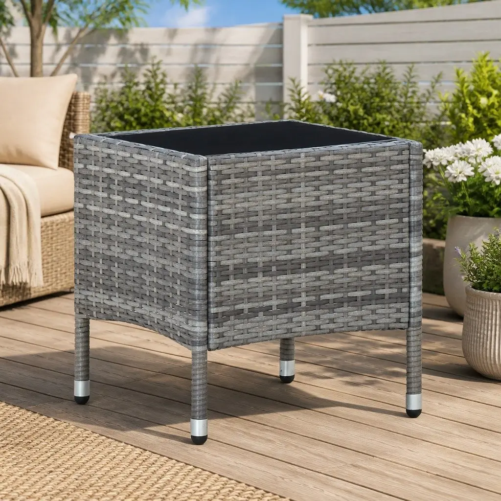 Garden Table PE Rattan Steel Frame 40x40x45 cm Grey