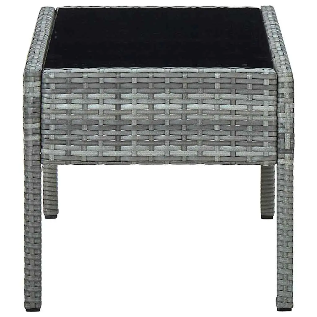 Garden Table Grey PE Rattan with Glass Top 75 x 40 x 37 cm