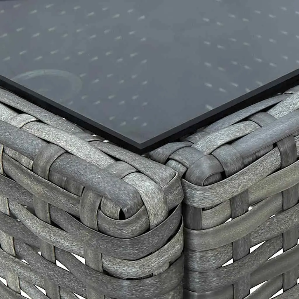 Garden Table Grey PE Rattan with Glass Top 75 x 40 x 37 cm