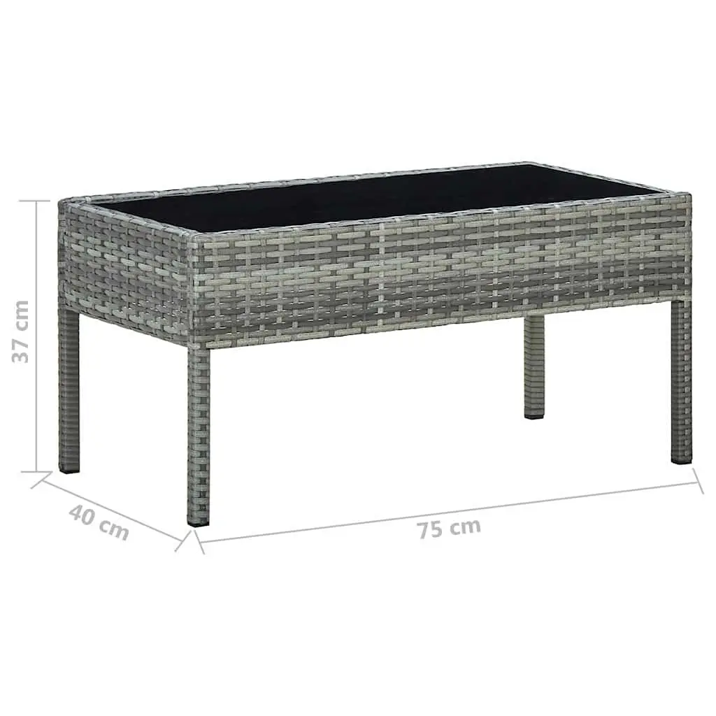 Garden Table Grey PE Rattan with Glass Top 75 x 40 x 37 cm