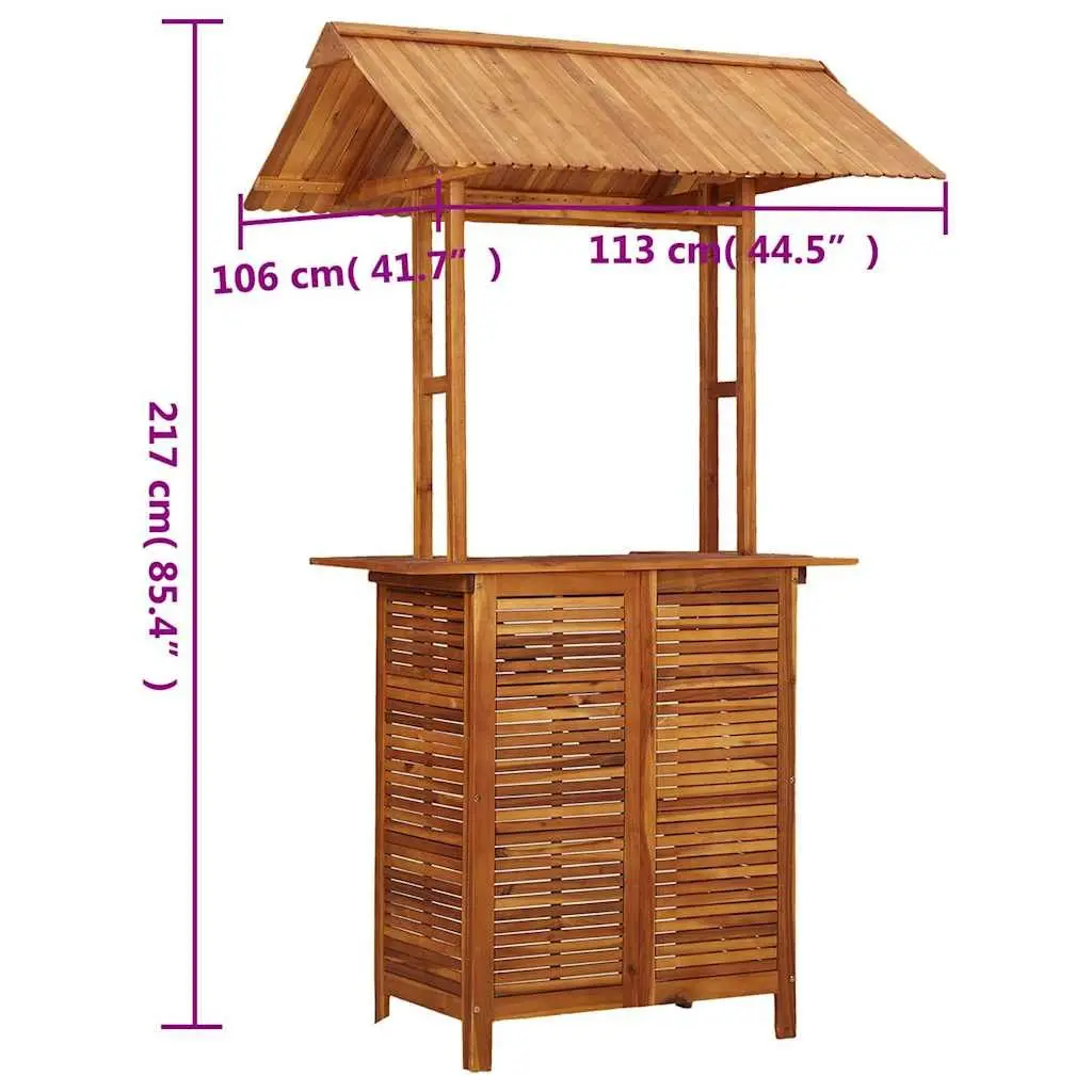 Outdoor Bar Table Solid Acacia Hardwood Brown with Rooftop 113 x 106 x 217 cm