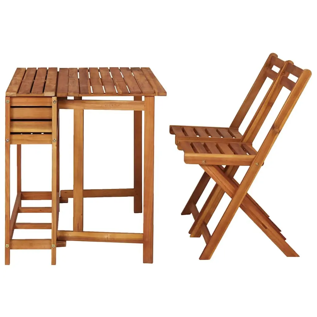Garden Planter Table with Lid Solid Acacia Hardwood Brown with 2 Folding Bistro Chairs Outdoor Furniture Set