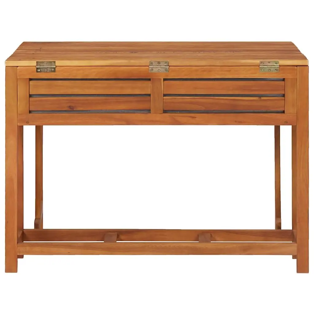 Garden Planter Table with Lid Solid Acacia Hardwood Brown with 2 Folding Bistro Chairs Outdoor Furniture Set