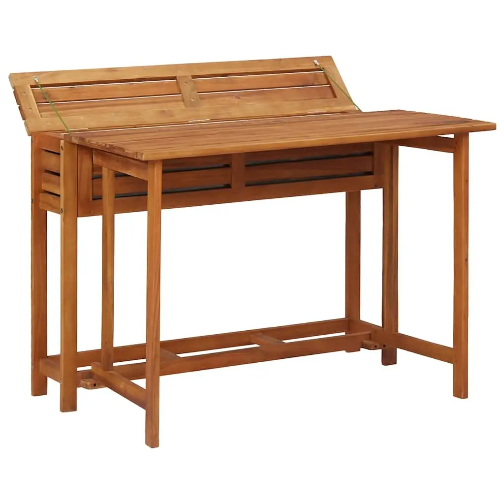 Garden Planter Table with Lid Solid Acacia Hardwood Brown with 2 Folding Bistro Chairs Outdoor Furniture Set