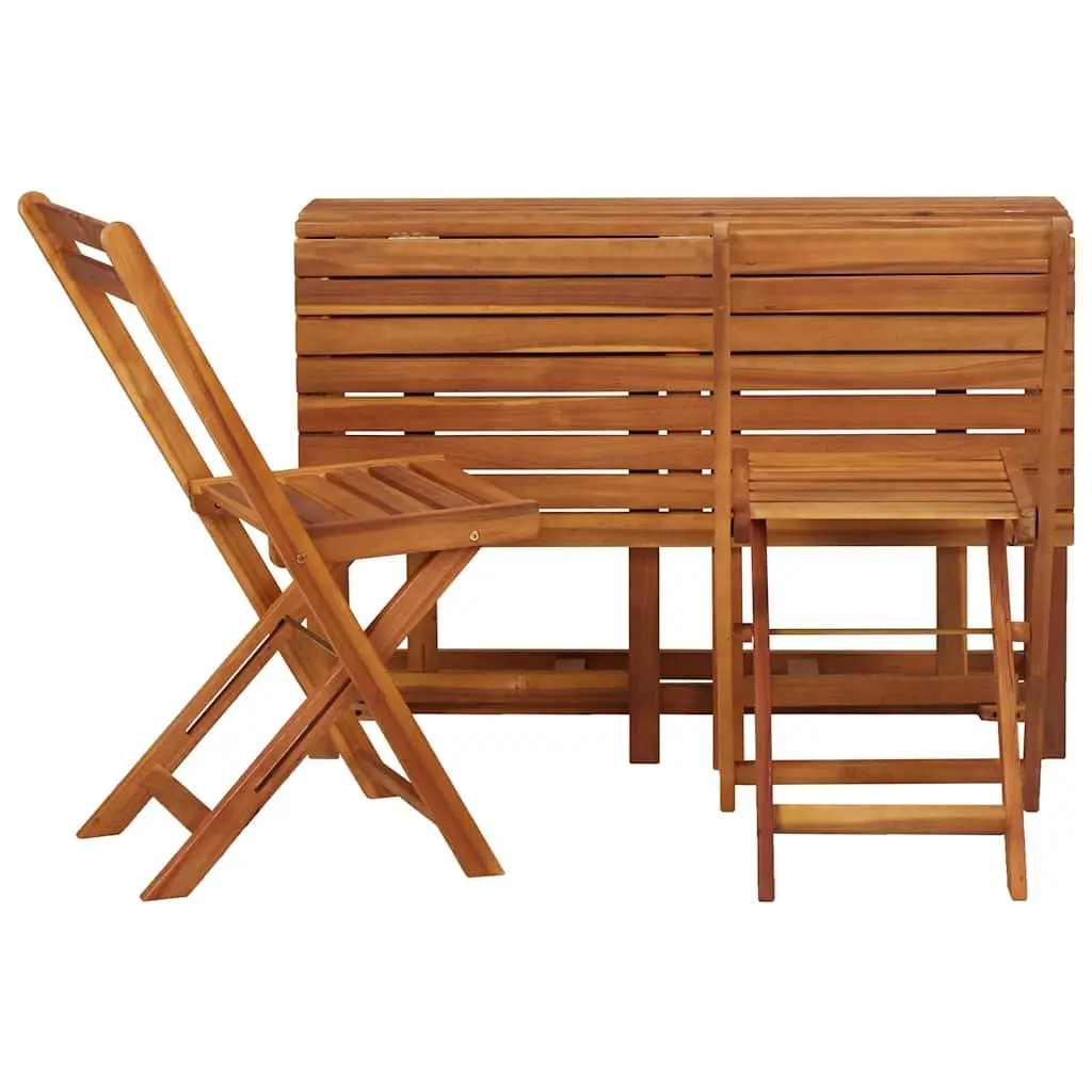 Garden Planter Table with Lid Solid Acacia Hardwood Brown with 2 Folding Bistro Chairs Outdoor Furniture Set