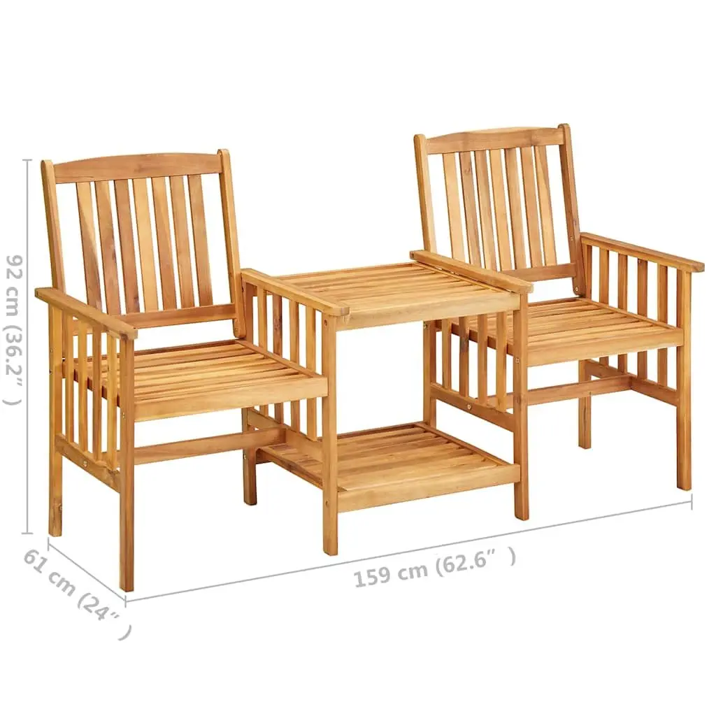 Garden Bistro Set with Tea Table 2 Chairs Outdoor Patio Furniture Brown