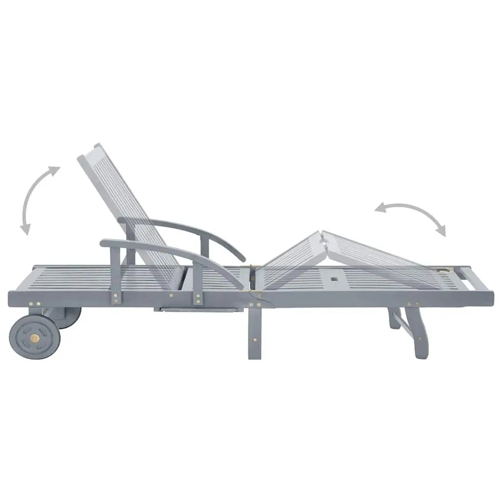 Sun Lounger Grey Wooden Garden Patio Outdoor Lounging Chair Adjustable Recliner