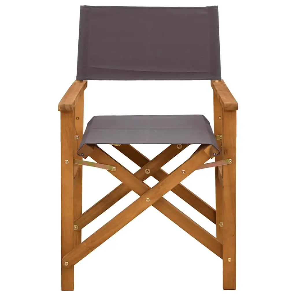 Folding Chairs 2 Pack Brown Acacia Wood Fabric Seats Outdoor Camping Garden