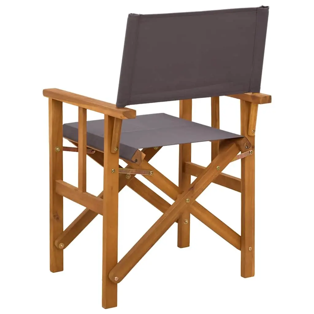 Folding Chairs 2 Pack Brown Acacia Wood Fabric Seats Outdoor Camping Garden