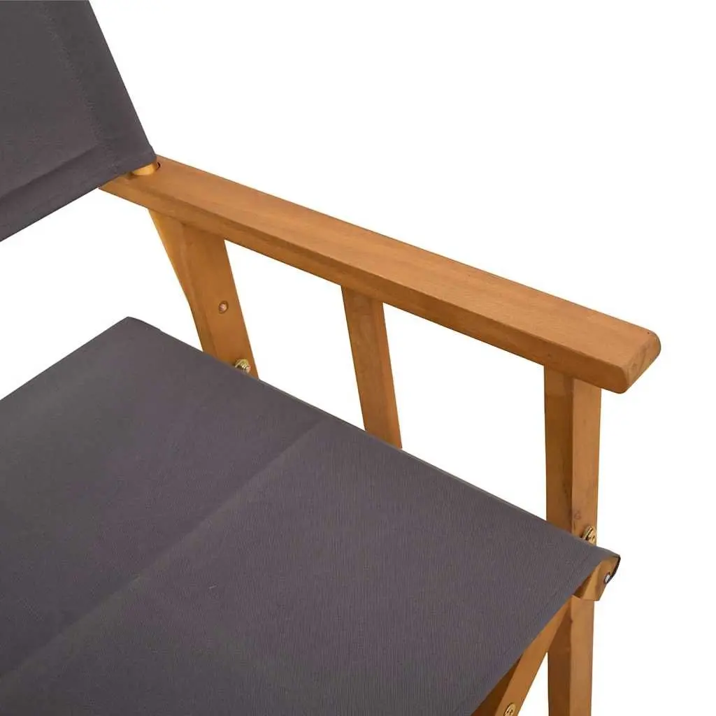 Folding Chairs 2 Pack Brown Acacia Wood Fabric Seats Outdoor Camping Garden