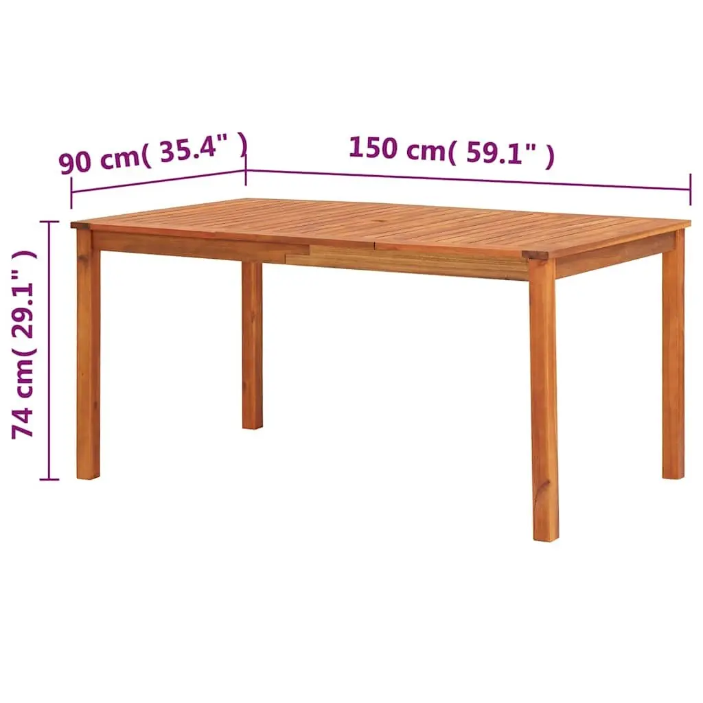 Garden Patio Dining Table Brown Solid Acacia Wood 150x90x74 cm Durable Easy to Maintain
