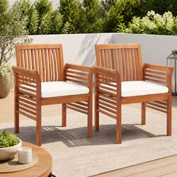 Outdoor Dining Chairs 2 Piece Set Acacia Wood Backyard Patio Seating with