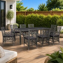 Practical 9-Piece Grey Rattan Dining Set for Any Outdoor Setting