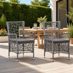 Outdoor Chairs 2 pcs Grey with Cushions Poly Rattan Garden Patio Seating Set