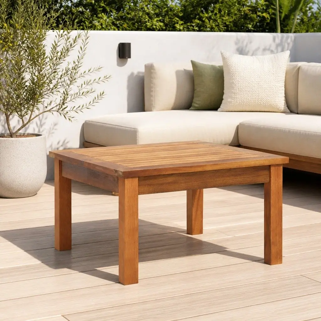 Outdoor Coffee Table 60x60x36 cm Wooden Garden Patio Furniture Brown Slatted