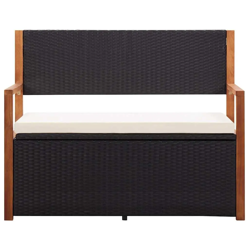Outdoor Storage Bench 115cm Black Poly Rattan Garden Furniture with Removable Cushion