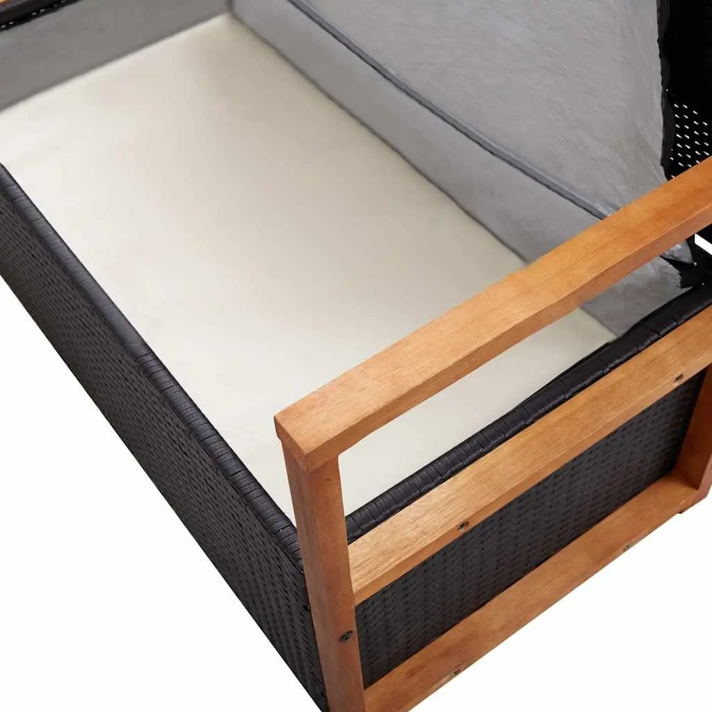 Outdoor Storage Bench 115cm Black Poly Rattan Garden Furniture with Removable Cushion