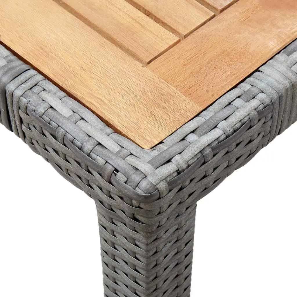 5 Piece Outdoor Dining Set Water-Resistant PE Rattan Powder-Coated Steel Frame Solid Acacia Wood Table Grey