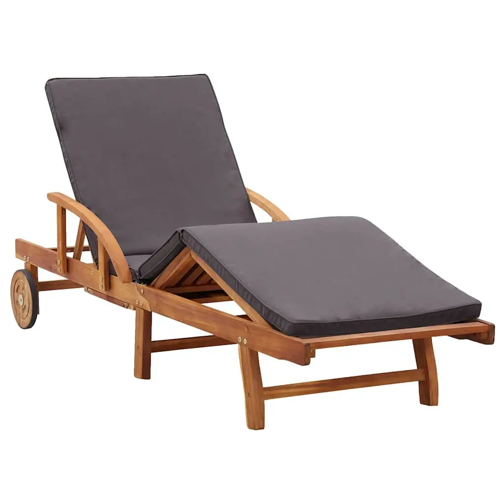 Sun Lounger Outdoor Garden Chaise Lounge Chair Acacia Wood with Cushion Wheels