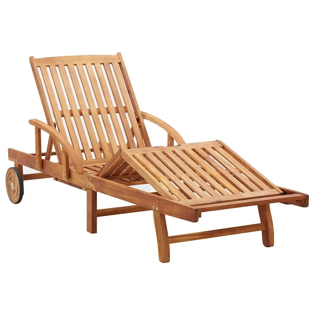Sun Lounger Outdoor Garden Chaise Lounge Chair Acacia Wood with Cushion Wheels