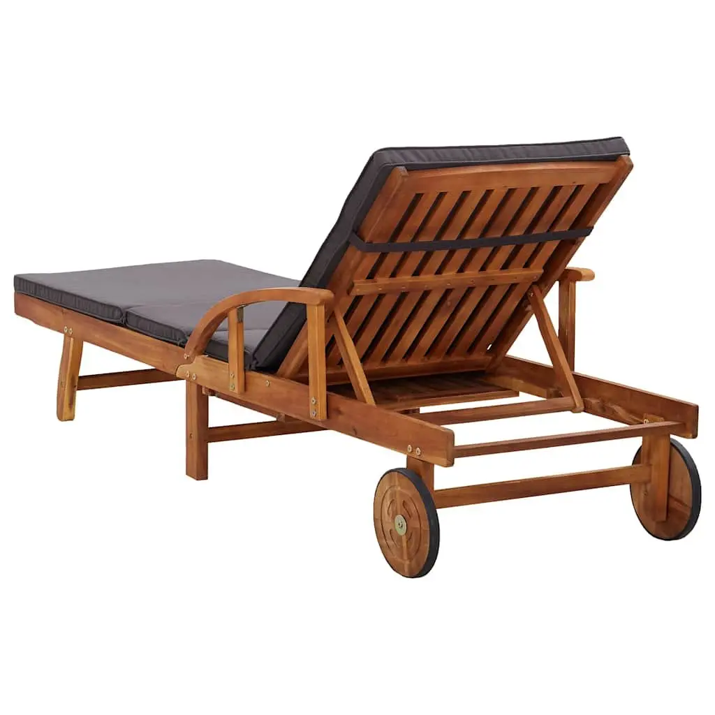Sun Lounger Outdoor Garden Chaise Lounge Chair Acacia Wood with Cushion Wheels