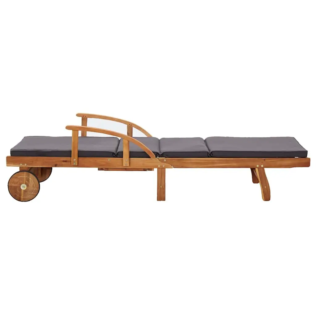 Sun Lounger Outdoor Garden Chaise Lounge Chair Acacia Wood with Cushion Wheels
