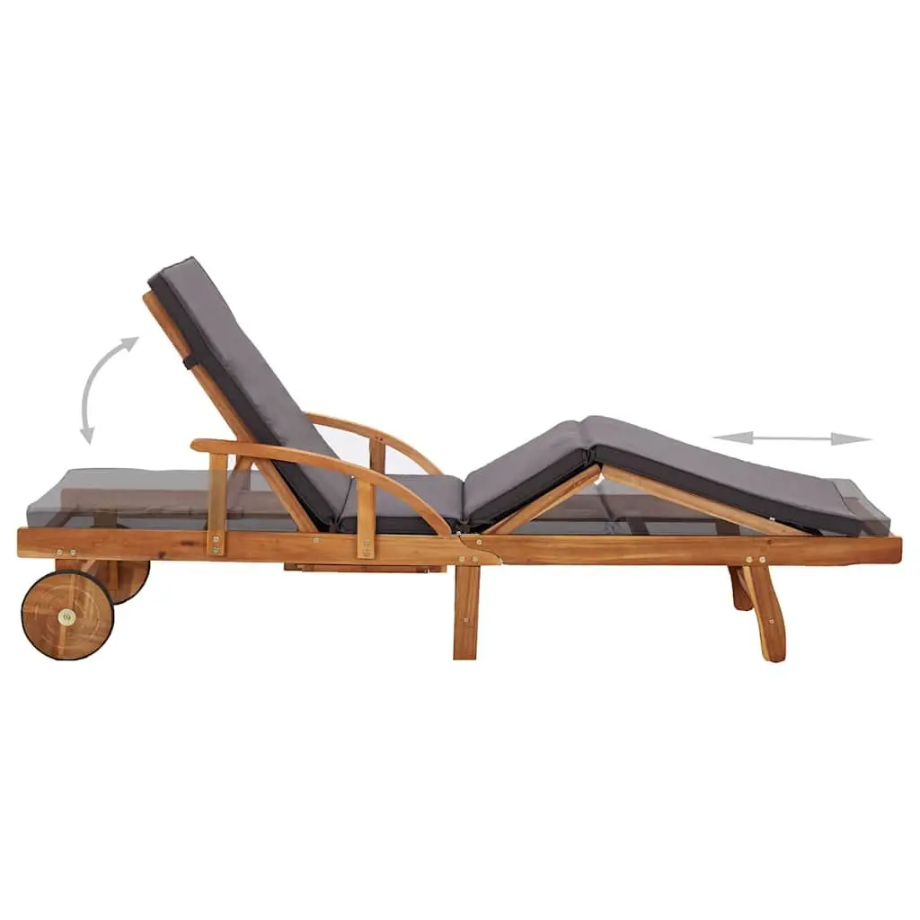 Sun Lounger Outdoor Garden Chaise Lounge Chair Acacia Wood with Cushion Wheels