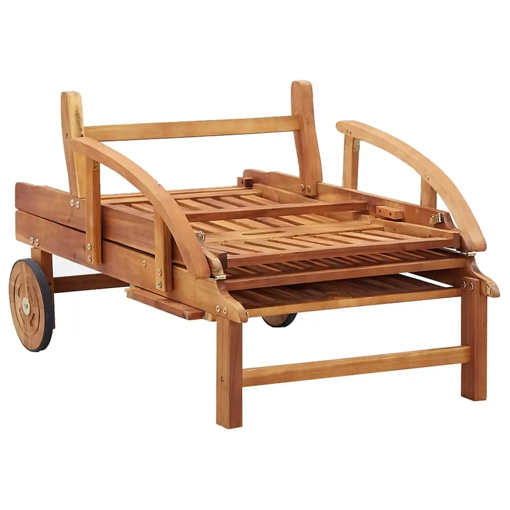 Sun Lounger Outdoor Garden Chaise Lounge Chair Acacia Wood with Cushion Wheels