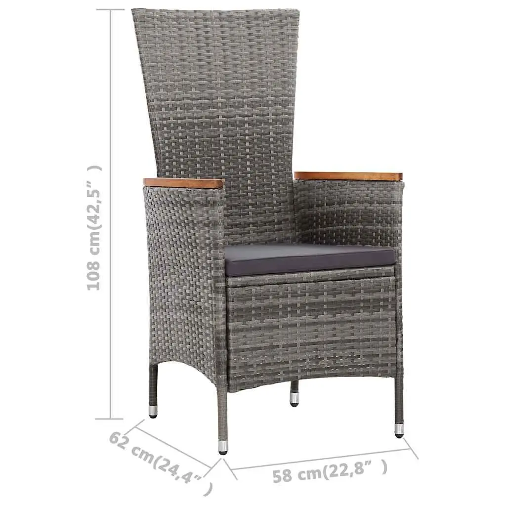 9 Piece Outdoor Furniture Set Poly Rattan Grey with Cushions and Adjustable Chairs for Garden Dining