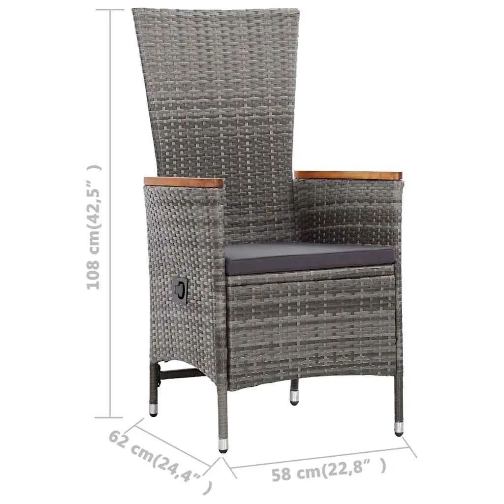 9 Piece Outdoor Furniture Set Poly Rattan Grey with Cushions and Adjustable Chairs for Garden Dining