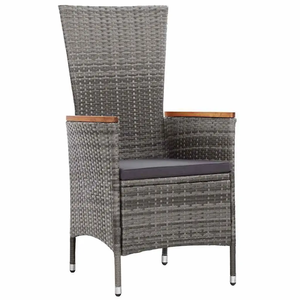 9 Piece Outdoor Furniture Set Poly Rattan Grey with Cushions and Adjustable Chairs for Garden Dining